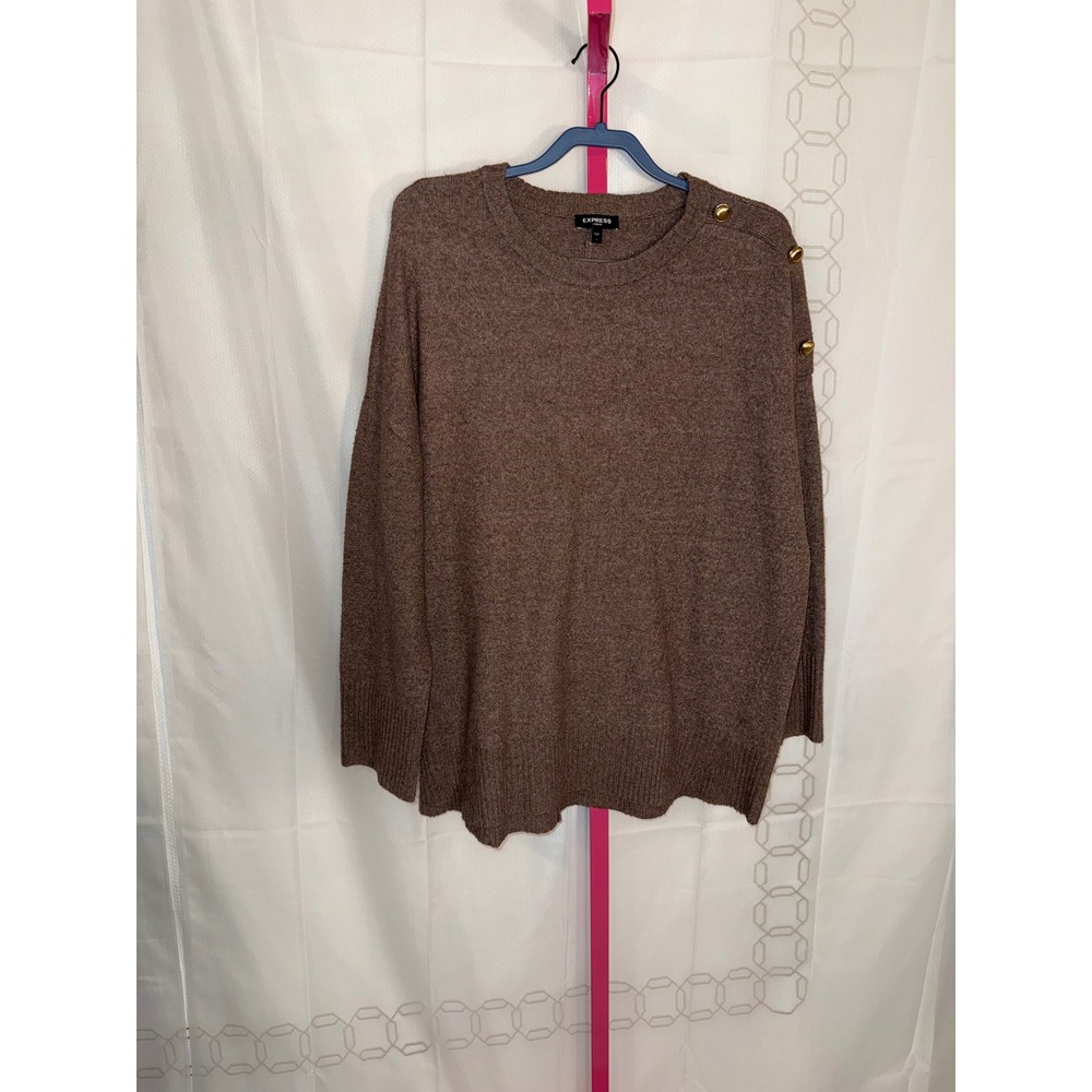 EXPRESS Brown Button Shoulder Crew Neck Sweater Women's Size‎ Large
